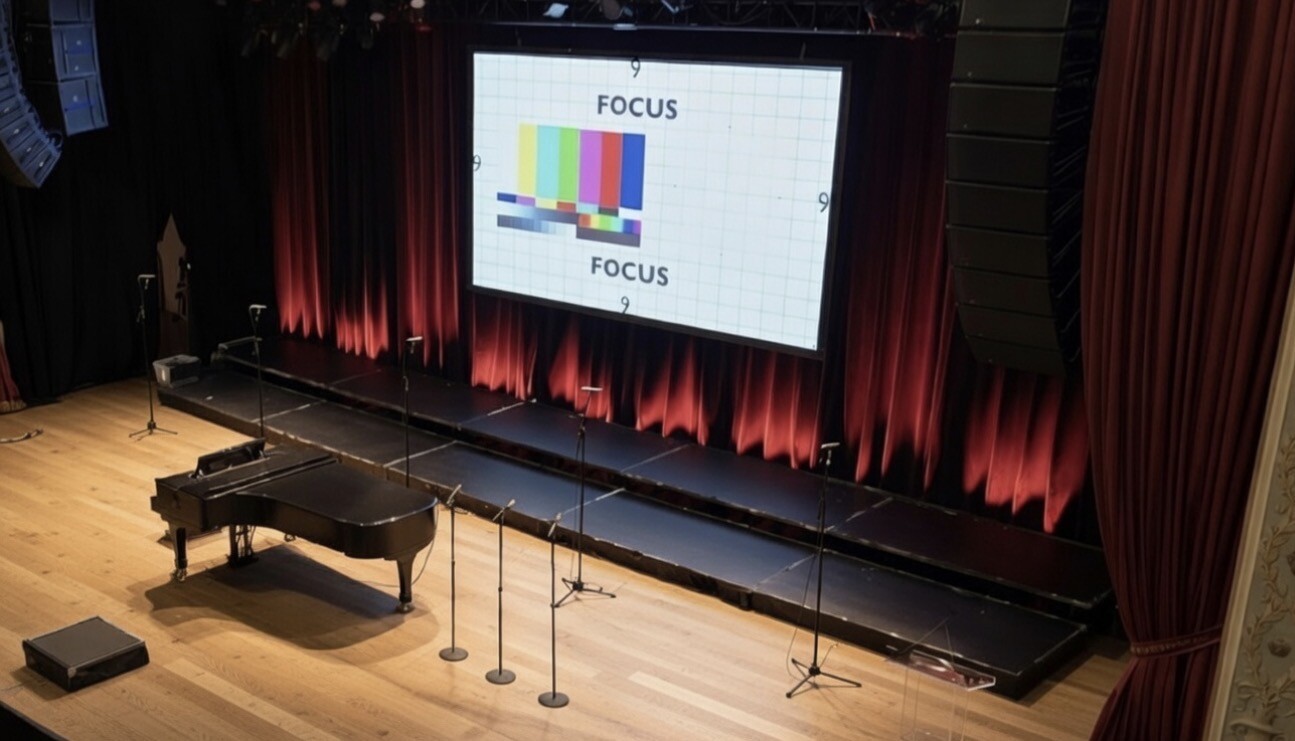 Stage decks arranged on the Town Hall stage